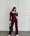 Uzun kol gömlek yaka crop ve pantolonlu ikili takım
