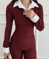 Uzun kol gömlek yaka crop ve pantolonlu ikili takım