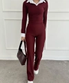 Uzun kol gömlek yaka crop ve pantolonlu ikili takım