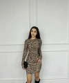 Leopar sırt dekolte detay mini elbise