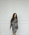 Leopar sırt dekolte detay mini elbise