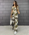 Yaprak desenli gofre pantolonlu ikili takım