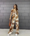 Yaprak desenli gofre pantolonlu ikili takım