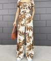 Yaprak desenli gofre pantolonlu ikili takım