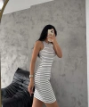 Çizgili halter yaka mini elbise