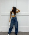 Arka kemer tokalı baggy jean