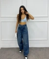Arka kemer tokalı baggy jean