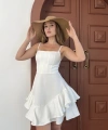 Fırfır detay askılı mini elbise