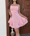 Fırfır detay askılı mini elbise