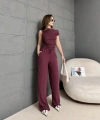 Gofre bluz ve pantolonlu ikili takım