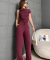 Gofre bluz ve pantolonlu ikili takım