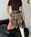 Dantel detay ekose mini etek