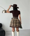 Dantel detay ekose mini etek