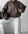 Oversize fermuarlı kemer detay deri ceket