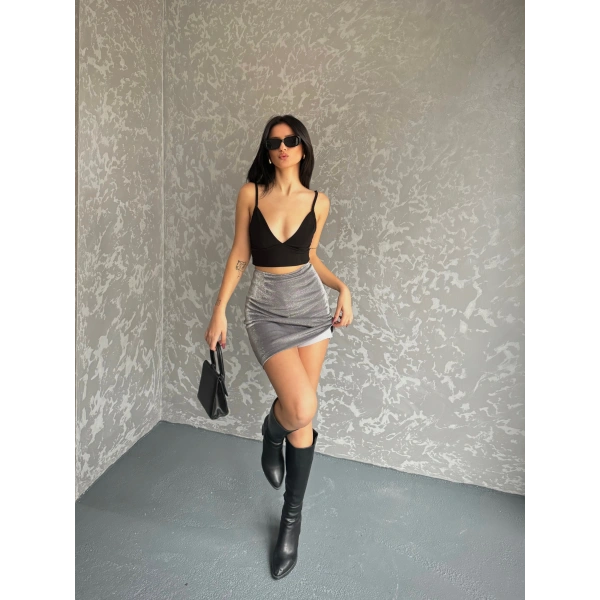 Simli şortlu mini etek