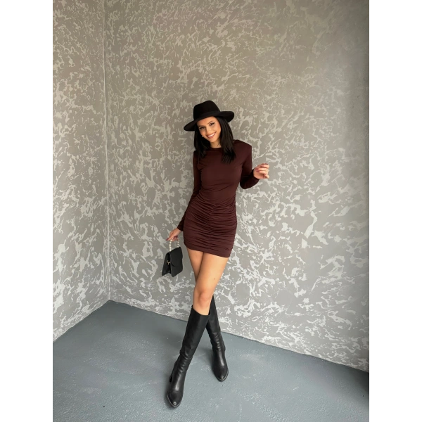 Sandy kumaş Drapeli vatkalı elbise