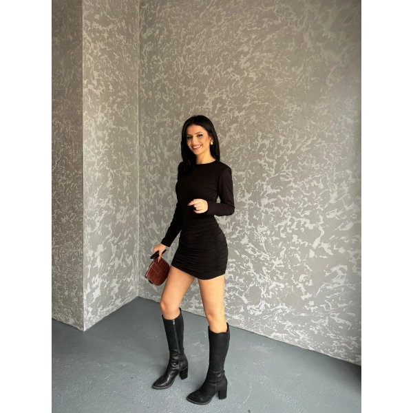 Sandy kumaş Drapeli vatkalı elbise