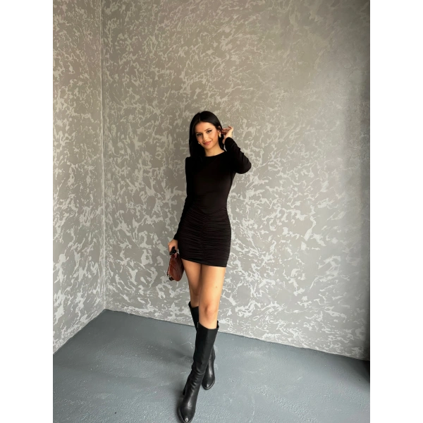 Sandy kumaş Drapeli vatkalı elbise