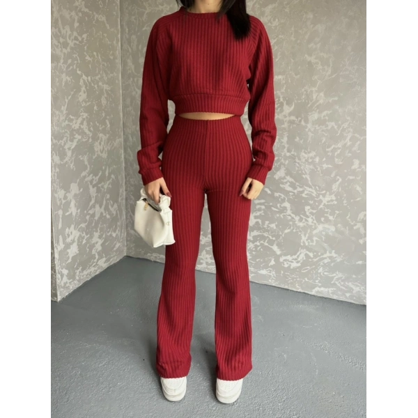 Fitili crop ve pantolonlu triko ikili takım