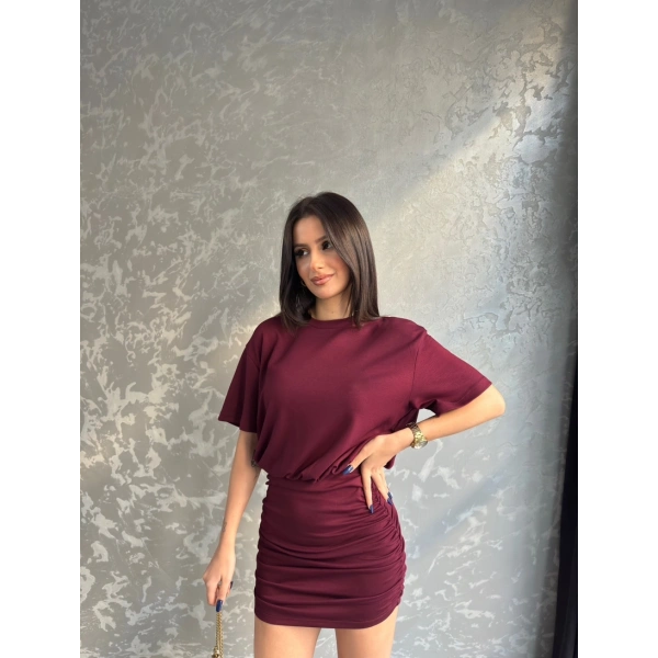 Bisiklet yaka büzgülü elbise