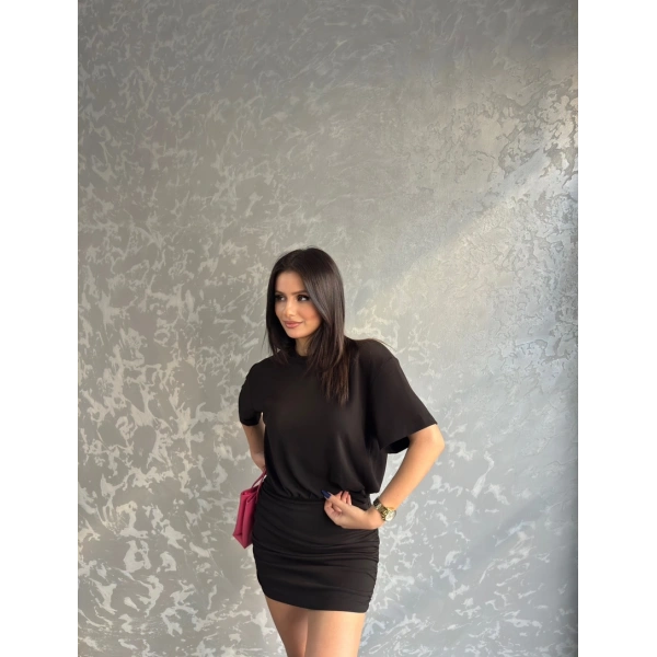 Bisiklet yaka büzgülü elbise