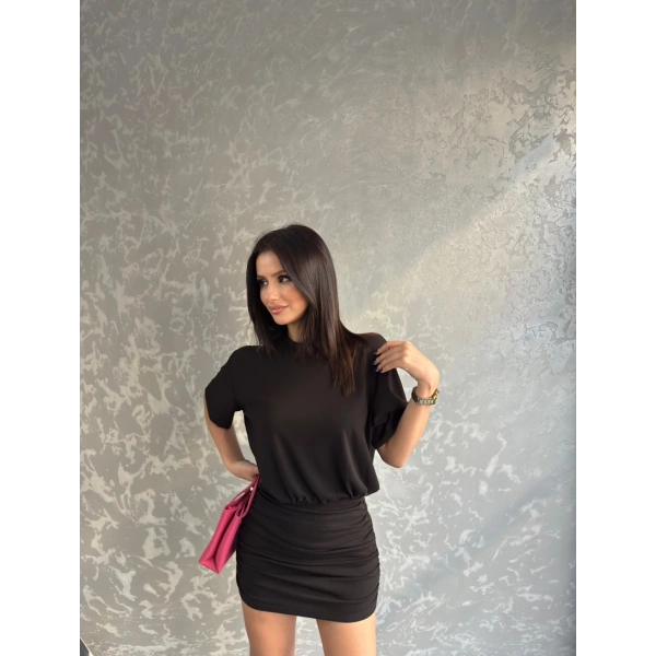 Bisiklet yaka büzgülü elbise