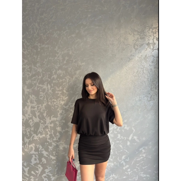 Bisiklet yaka büzgülü elbise