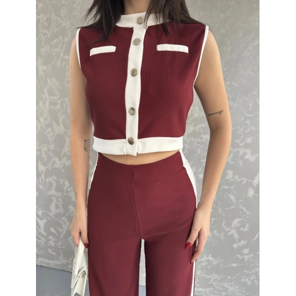 Sıfır kol yelek ve pantolonlu ottoman ikili takım