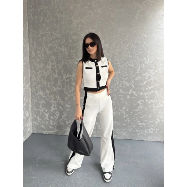 Sıfır kol yelek ve pantolonlu ottoman ikili takım