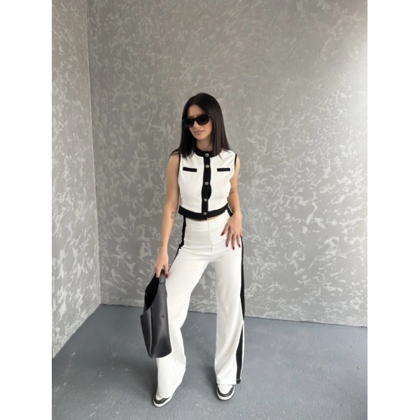 Sıfır kol yelek ve pantolonlu ottoman ikili takım