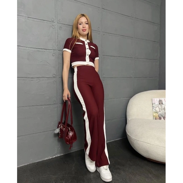 Kısa kol crop ve pantolonlu ottoman takım