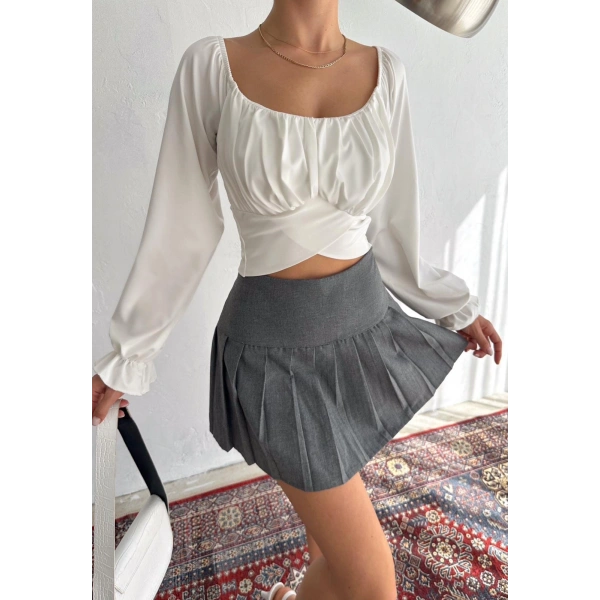 Altı çapraz büzgülü crop