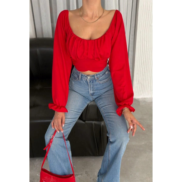 Altı çapraz büzgülü crop