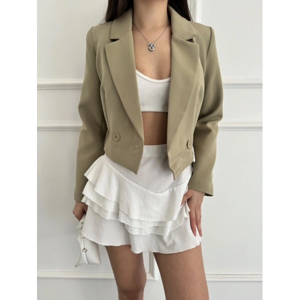 Düğme detay crop blazer ceket