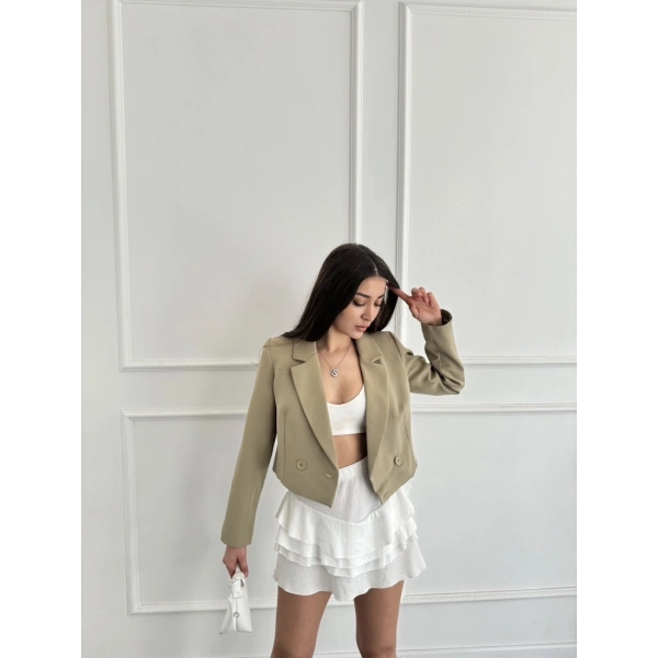Düğme detay crop blazer ceket
