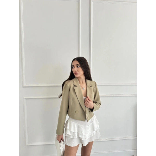 Düğme detay crop blazer ceket