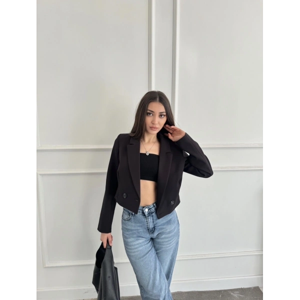 Düğme detay crop blazer ceket