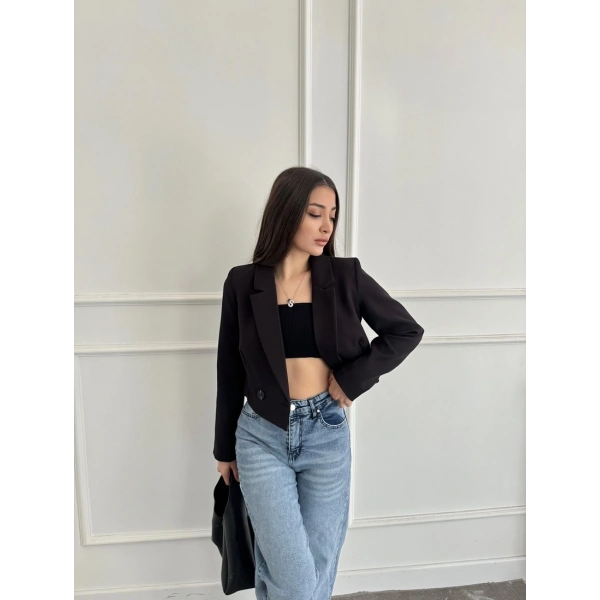 Düğme detay crop blazer ceket