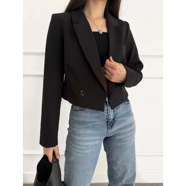 Düğme detay crop blazer ceket