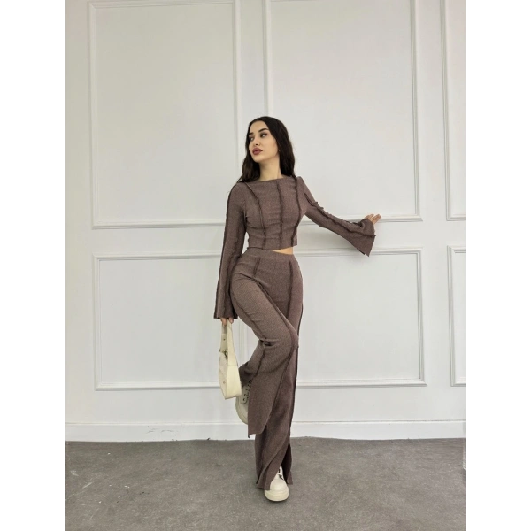 Ters dikiş İspanyol kol ve pantolonlu ikili takım