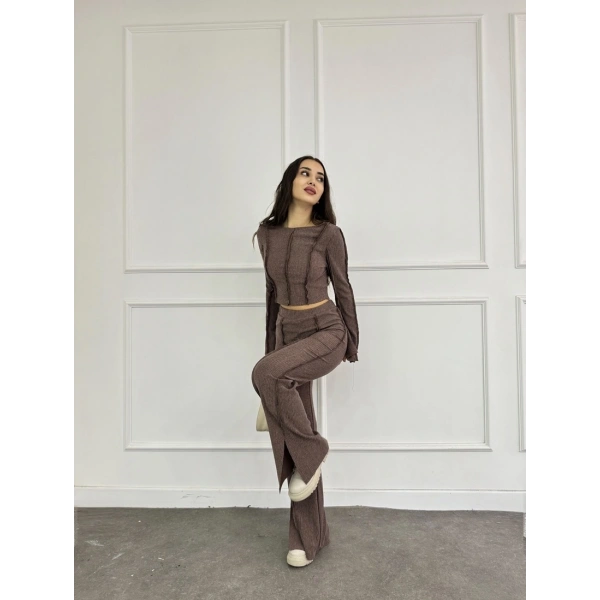 Ters dikiş İspanyol kol ve pantolonlu ikili takım