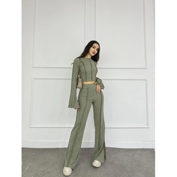 Ters dikiş İspanyol kol ve pantolonlu ikili takım