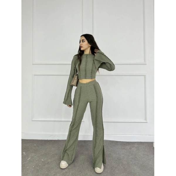 Ters dikiş İspanyol kol ve pantolonlu ikili takım