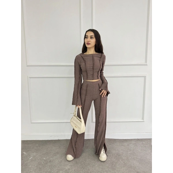 Ters dikiş İspanyol kol ve pantolonlu ikili takım