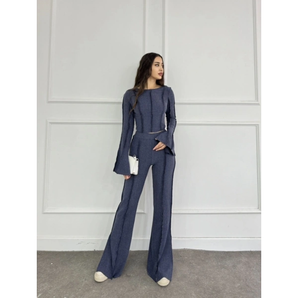 Ters dikiş İspanyol kol ve pantolonlu ikili takım