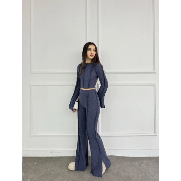 Ters dikiş İspanyol kol ve pantolonlu ikili takım