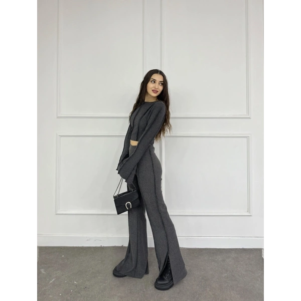 Ters dikiş İspanyol kol ve pantolonlu ikili takım