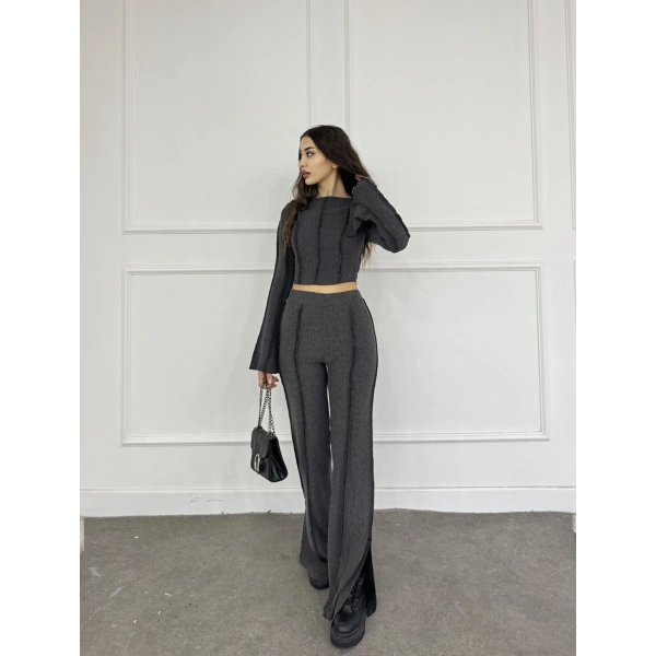 Ters dikiş İspanyol kol ve pantolonlu ikili takım