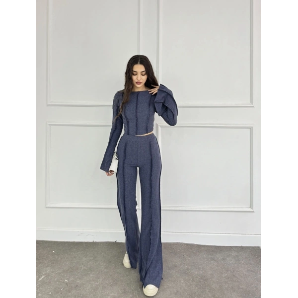 Ters dikiş İspanyol kol ve pantolonlu ikili takım