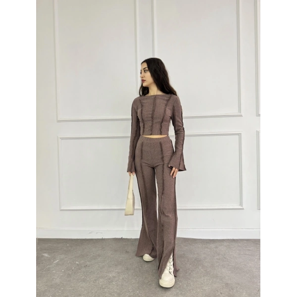 Ters dikiş İspanyol kol ve pantolonlu ikili takım